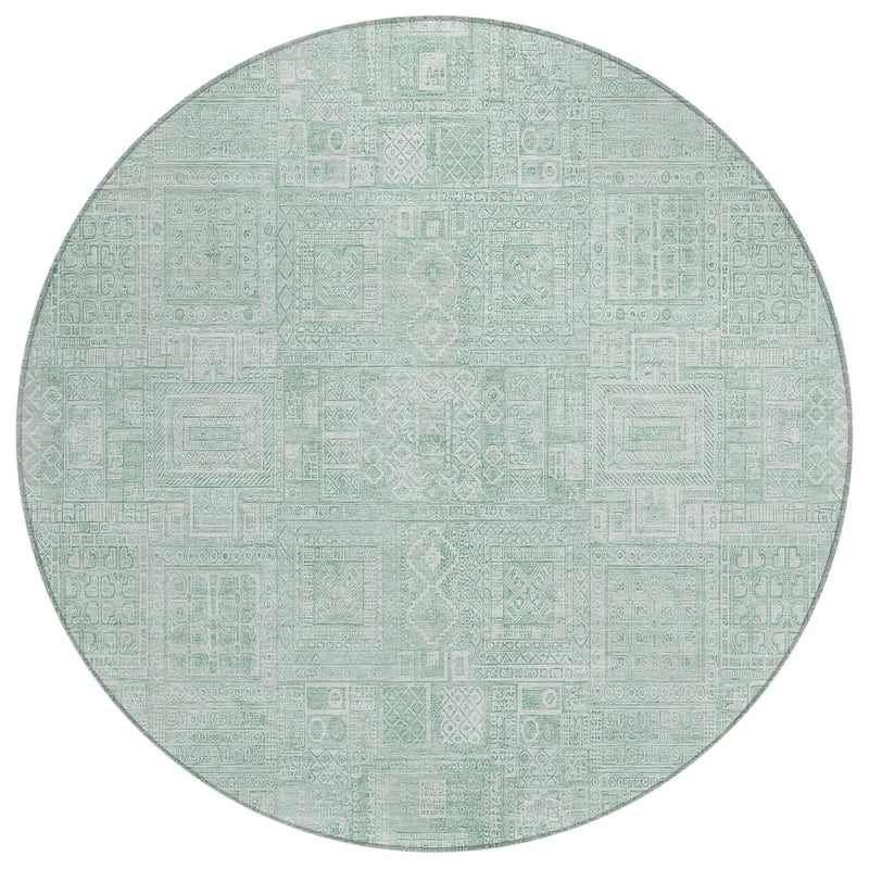 8' Aqua And Teal Blue Round Oriental Washable Indoor Outdoor Area Rug Homeroots Outdoor