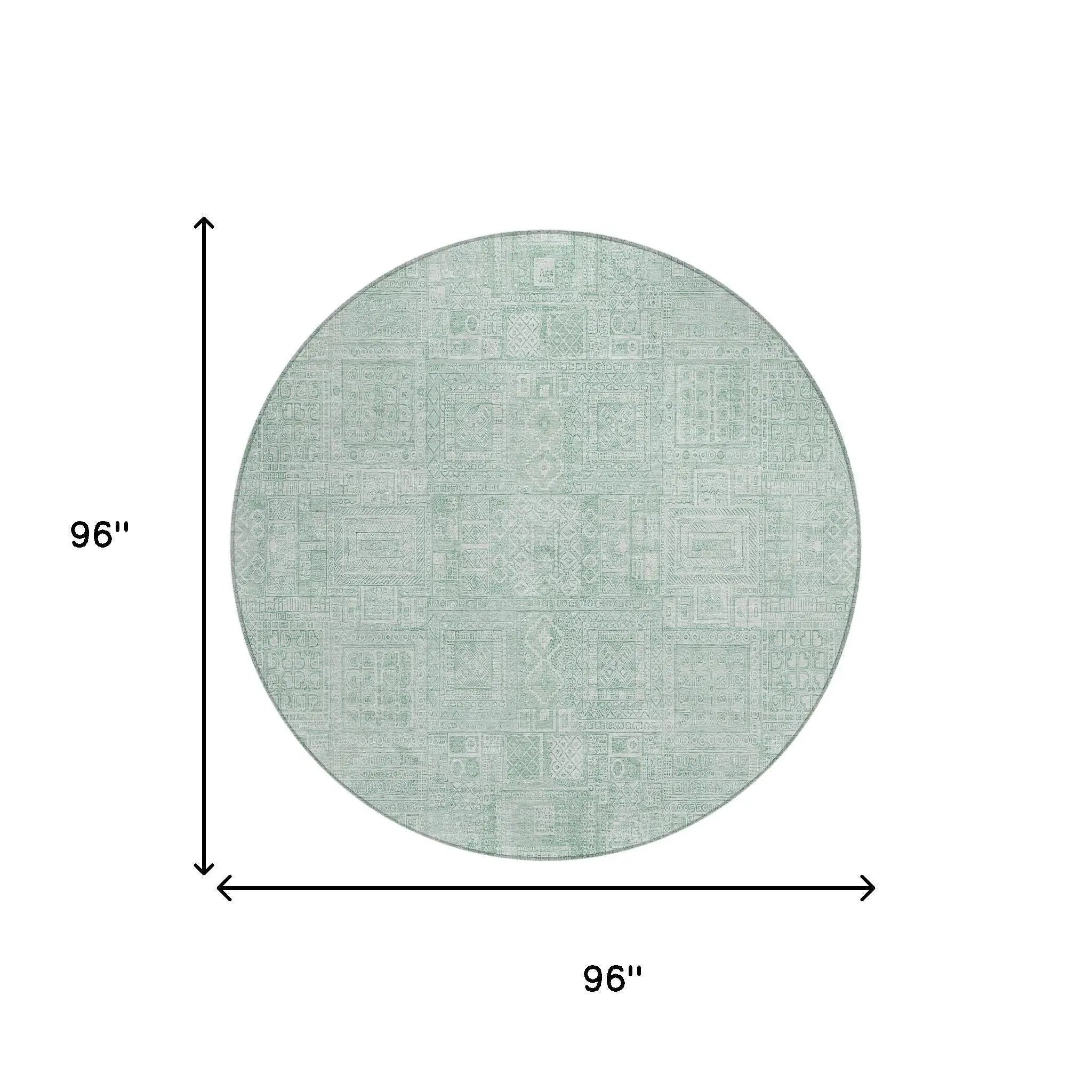 8' Aqua And Teal Blue Round Oriental Washable Indoor Outdoor Area Rug Homeroots Outdoor
