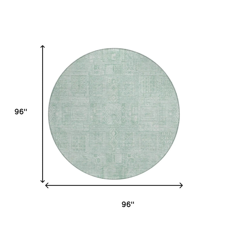 8' Aqua And Teal Blue Round Oriental Washable Indoor Outdoor Area Rug Homeroots Outdoor