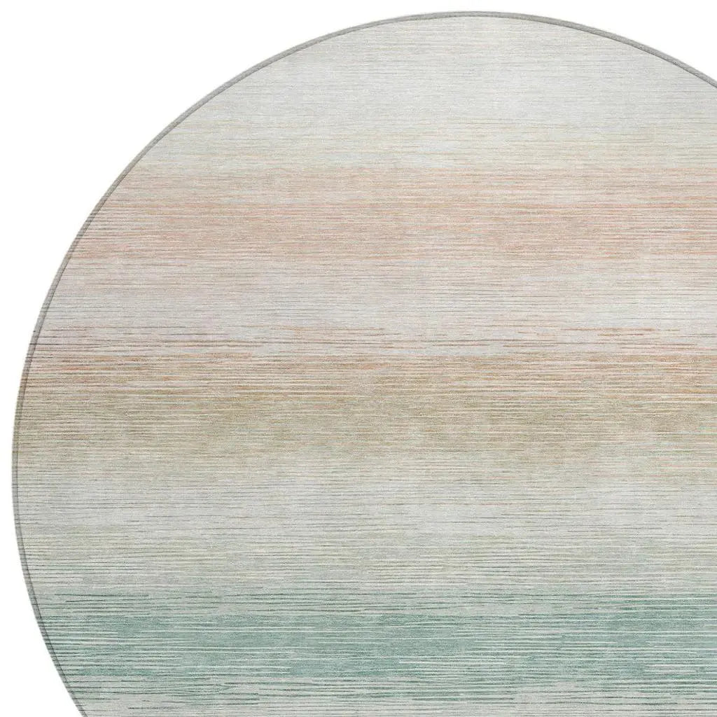 8' Aqua And Teal Blue Round Striped Washable Indoor Outdoor Area Rug Homeroots Outdoor