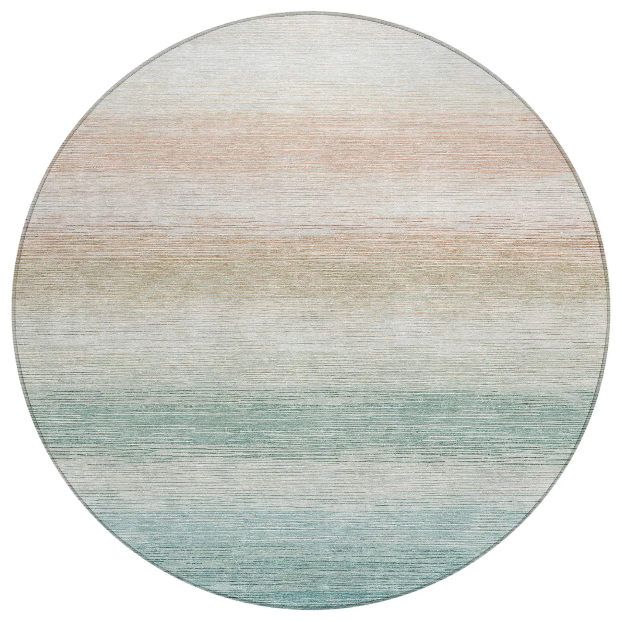 8' Aqua And Teal Blue Round Striped Washable Indoor Outdoor Area Rug Homeroots Outdoor