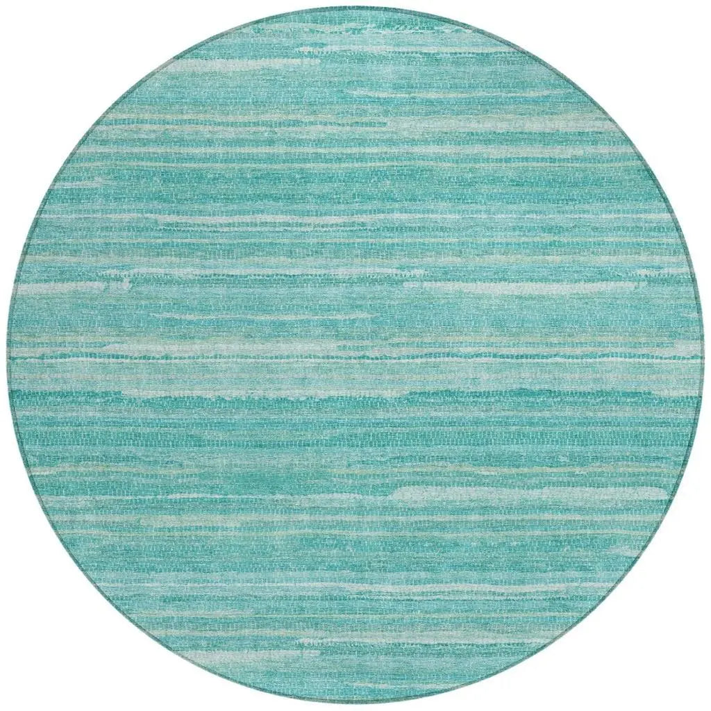 8' Aqua And Teal Blue Round Striped Washable Indoor Outdoor Area Rug Homeroots Outdoor