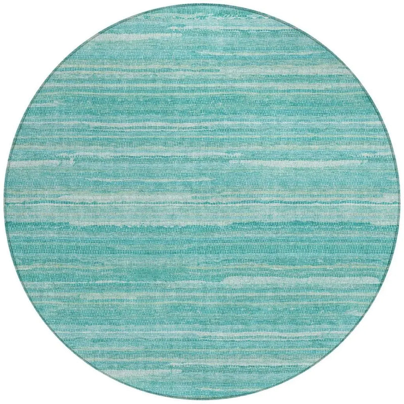 8' Aqua And Teal Blue Round Striped Washable Indoor Outdoor Area Rug Homeroots Outdoor