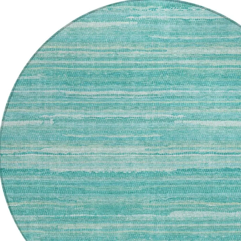 8' Aqua And Teal Blue Round Striped Washable Indoor Outdoor Area Rug Homeroots Outdoor