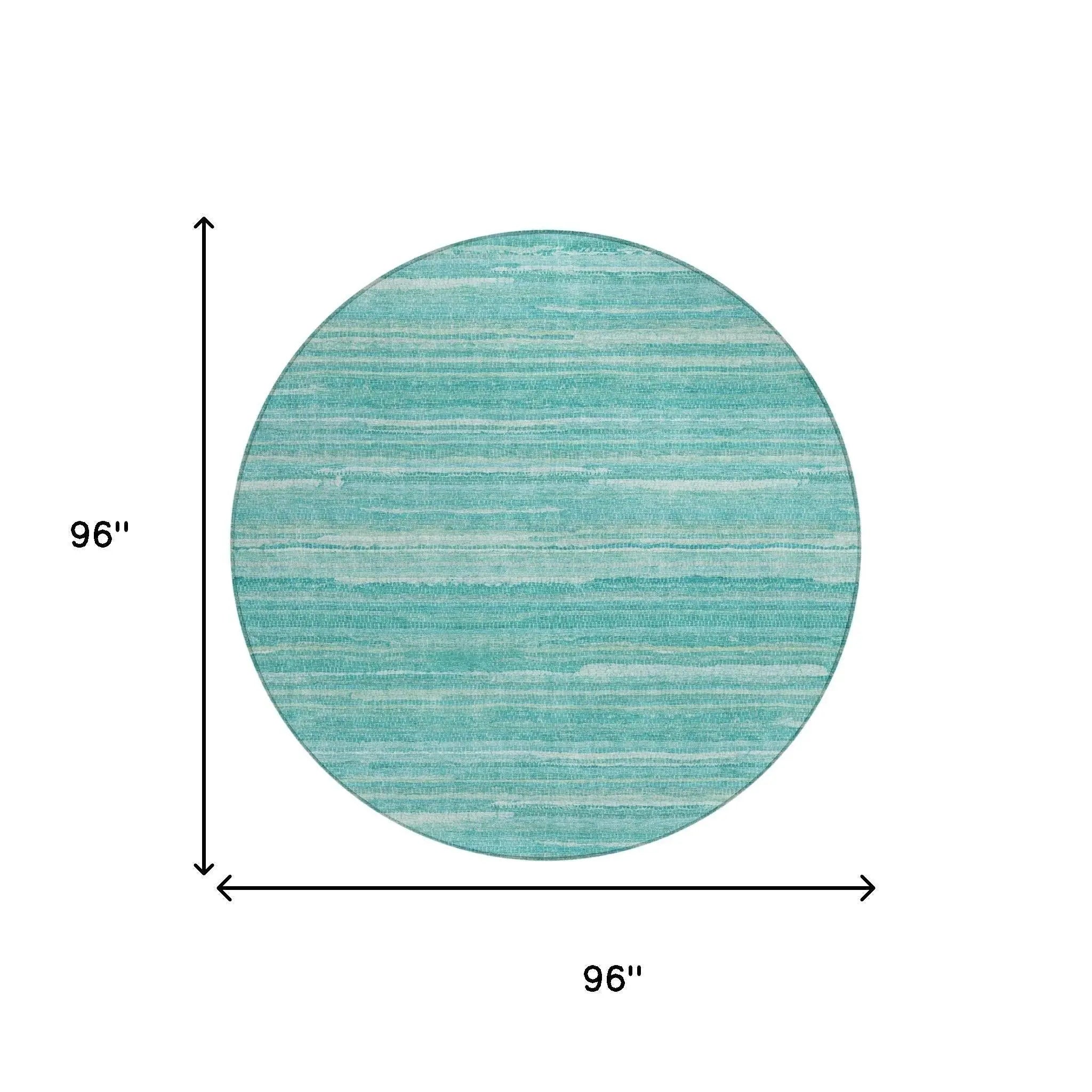 8' Aqua And Teal Blue Round Striped Washable Indoor Outdoor Area Rug Homeroots Outdoor