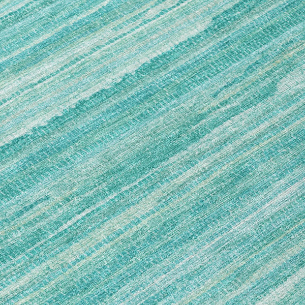 8' Aqua And Teal Blue Round Striped Washable Indoor Outdoor Area Rug Homeroots Outdoor