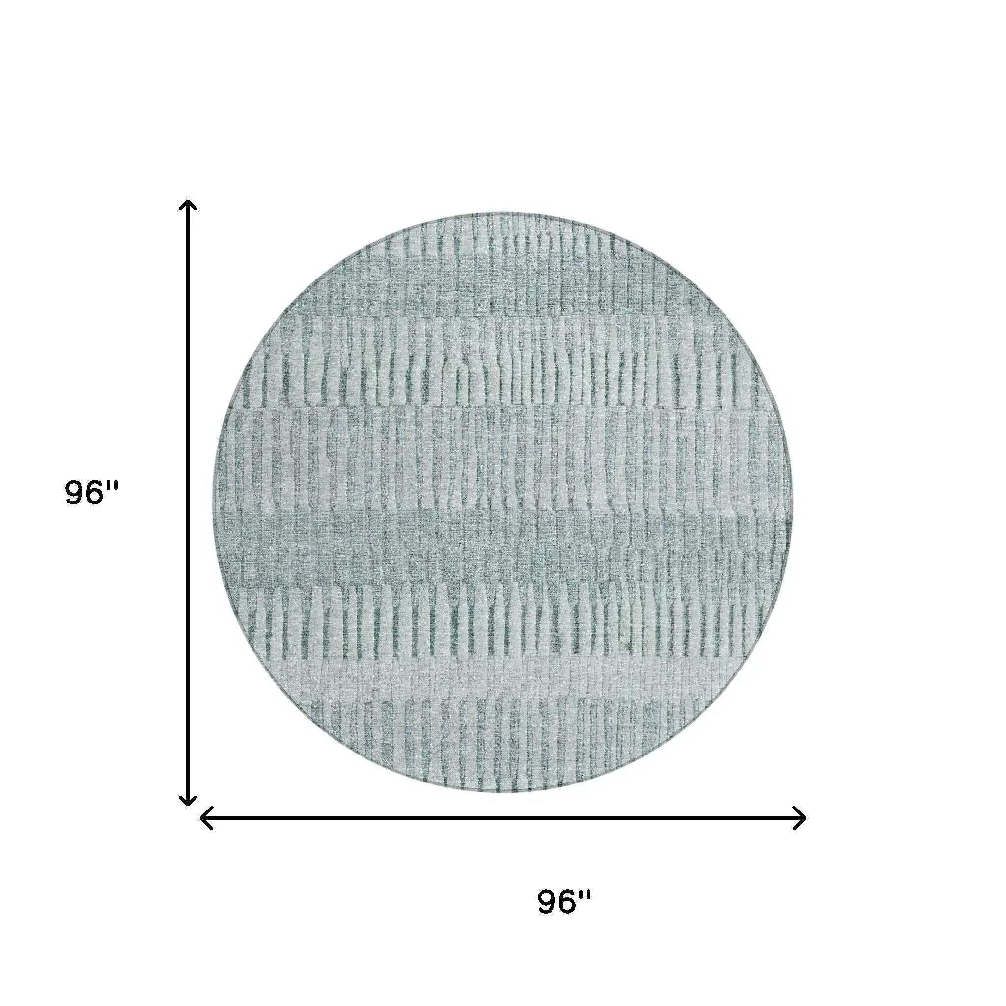 8' Aqua And Teal Blue Round Striped Washable Indoor Outdoor Area Rug Homeroots Outdoor