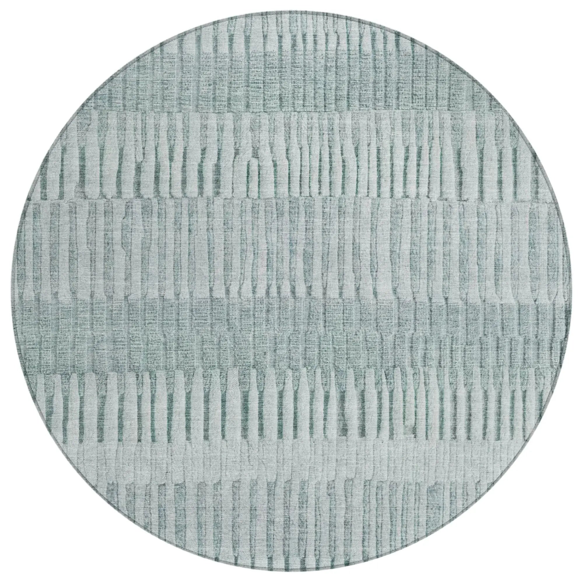 8' Aqua And Teal Blue Round Striped Washable Indoor Outdoor Area Rug Homeroots Outdoor