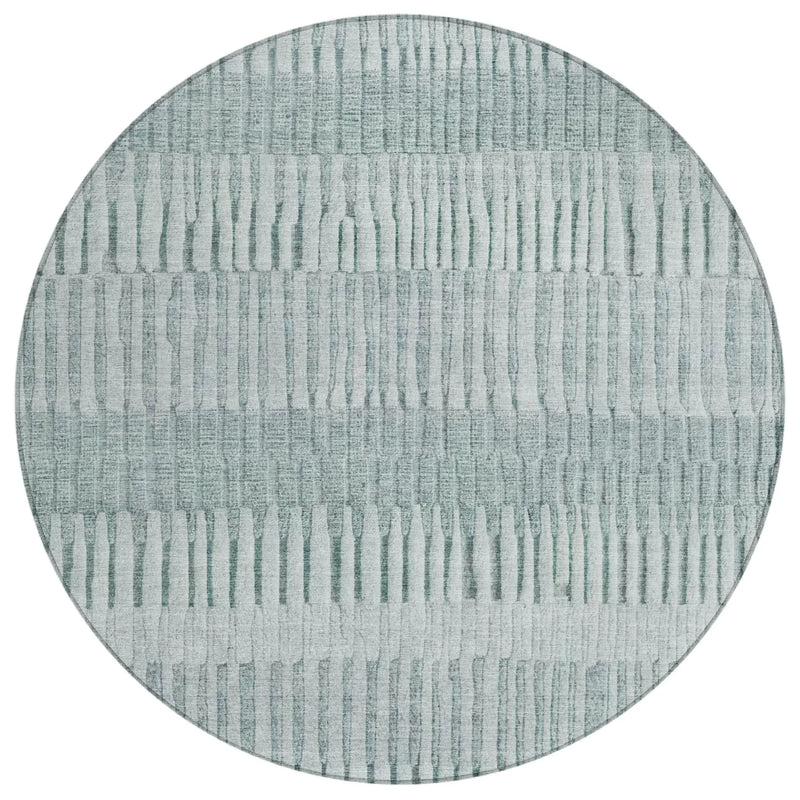 8' Aqua And Teal Blue Round Striped Washable Indoor Outdoor Area Rug Homeroots Outdoor