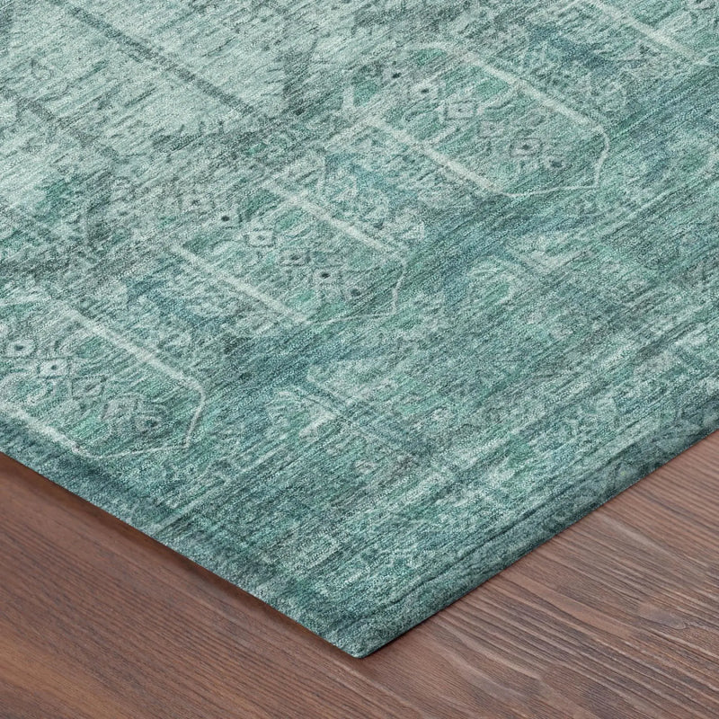 8' Aqua And Teal Blue Round Tribal Washable Indoor Outdoor Area Rug Homeroots Outdoor