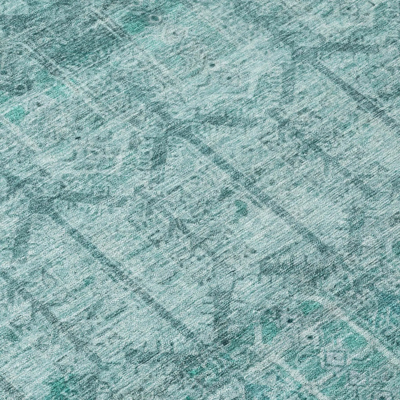 8' Aqua And Teal Blue Round Tribal Washable Indoor Outdoor Area Rug Homeroots Outdoor