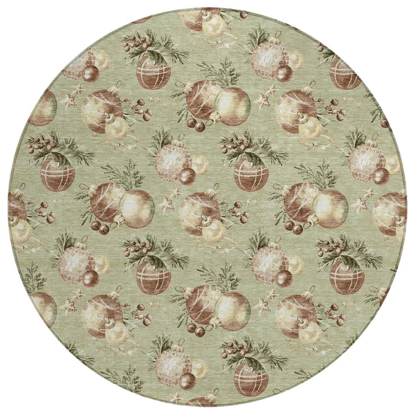 8' Artichoke Green Brown And Beige Round Stars Washable Indoor Outdoor Area Rug Homeroots Outdoor