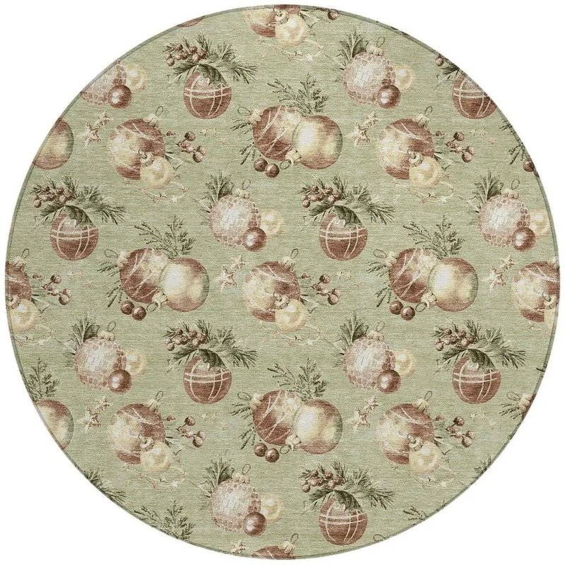 8' Artichoke Green Brown And Beige Round Stars Washable Indoor Outdoor Area Rug Homeroots Outdoor