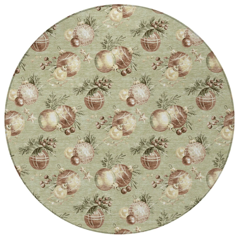 8' Artichoke Green Brown And Beige Round Stars Washable Indoor Outdoor Area Rug Homeroots Outdoor