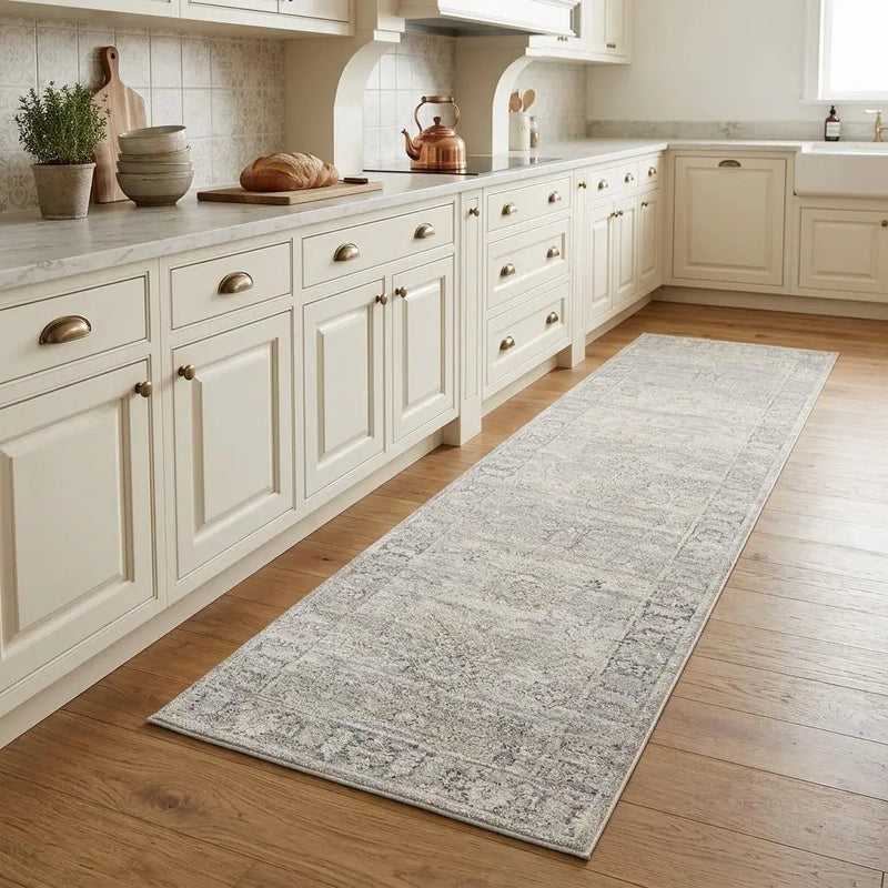 8' Beige And Blue Abstract Runner Rug Homeroots Home Decor