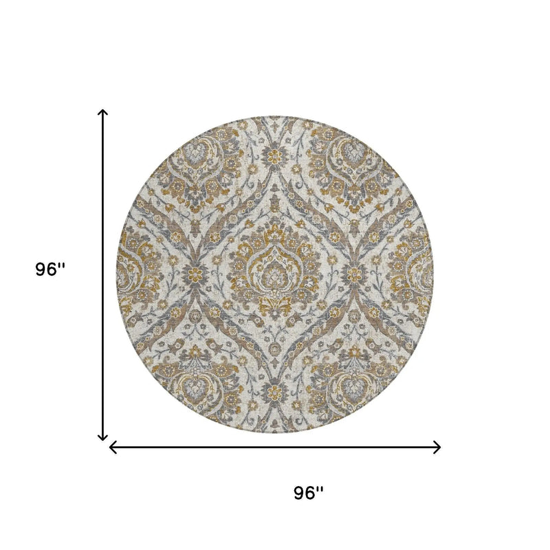 8' Beige And Blue Round Floral Washable Indoor Outdoor Area Rug Homeroots Outdoor