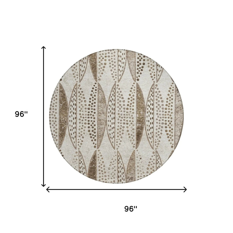 8' Beige And Blue Round Geometric Washable Indoor Outdoor Area Rug Homeroots Outdoor