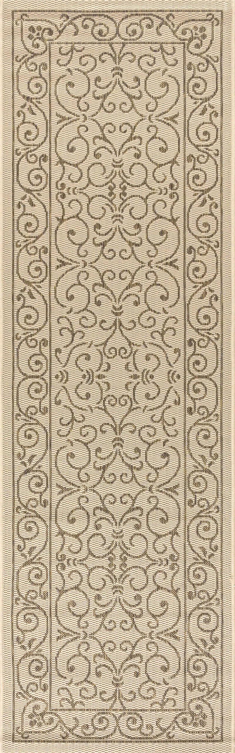 8' Beige And Brown Medallion Indoor Outdoor Runner Rug Homeroots Outdoor