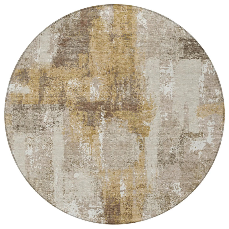 8' Beige And Brown Round Abstract Washable Indoor Outdoor Area Rug Homeroots Outdoor