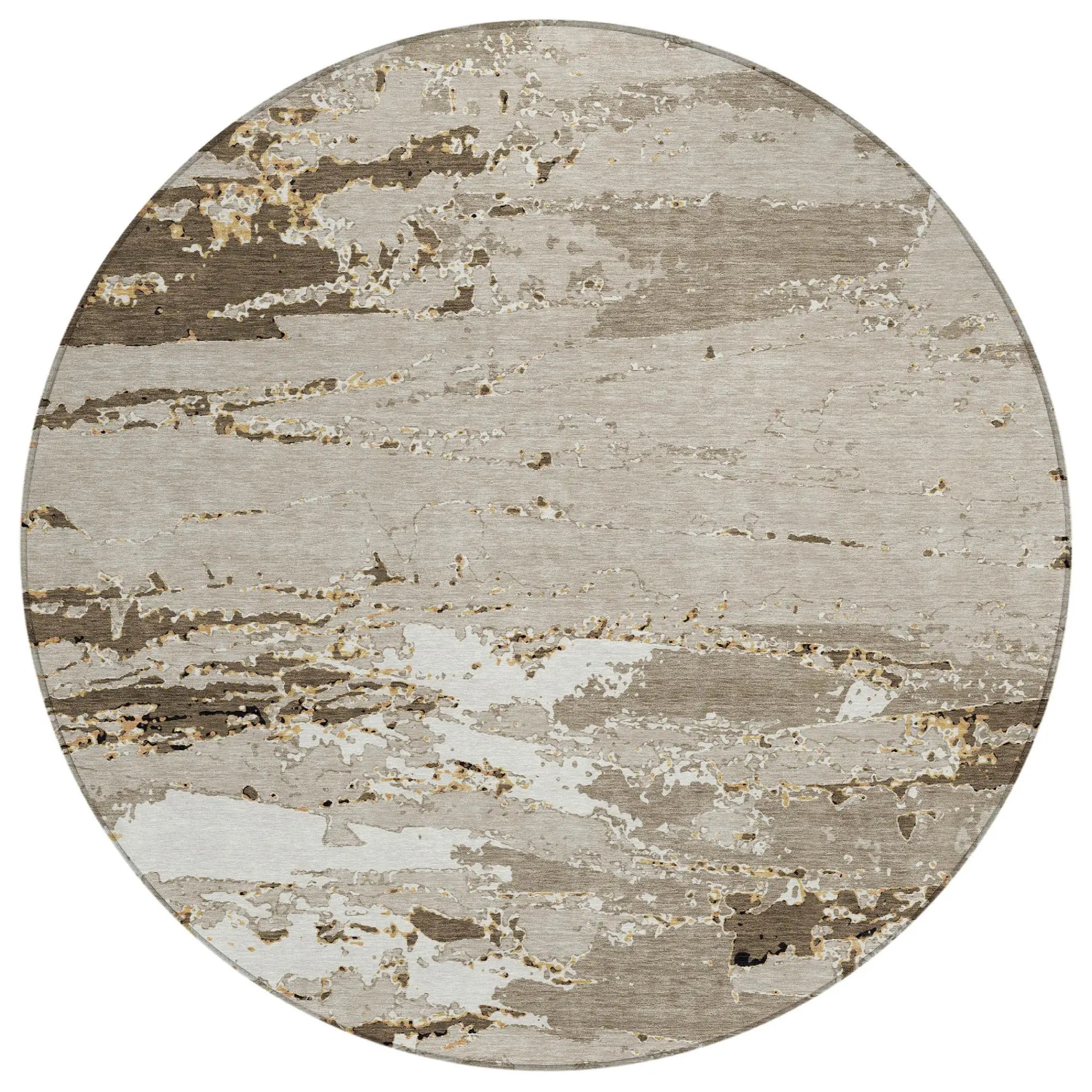 8' Beige And Brown Round Abstract Washable Indoor Outdoor Area Rug Homeroots Outdoor
