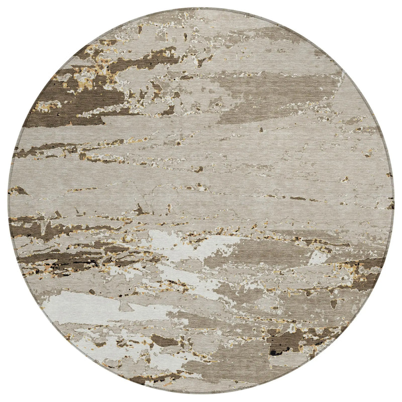 8' Beige And Brown Round Abstract Washable Indoor Outdoor Area Rug Homeroots Outdoor