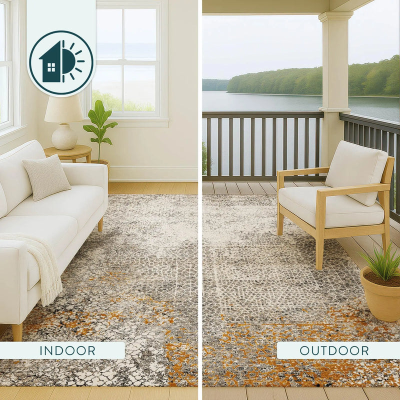8' Beige And Brown Round Abstract Washable Indoor Outdoor Area Rug Homeroots Outdoor