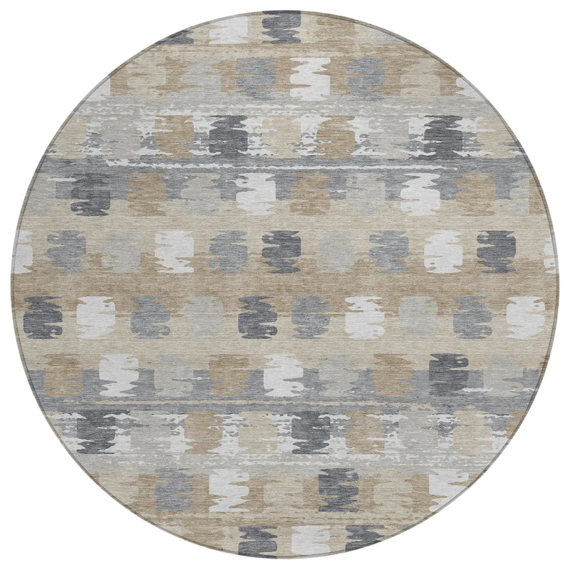 8' Beige And Brown Round Abstract Washable Indoor Outdoor Area Rug Homeroots Outdoor