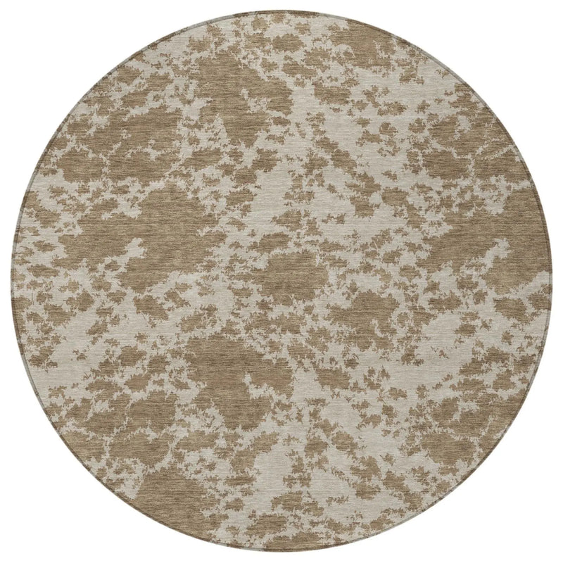 8' Beige And Brown Round Abstract Washable Indoor Outdoor Area Rug Homeroots Outdoor