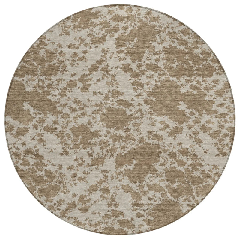 8' Beige And Brown Round Abstract Washable Indoor Outdoor Area Rug Homeroots Outdoor