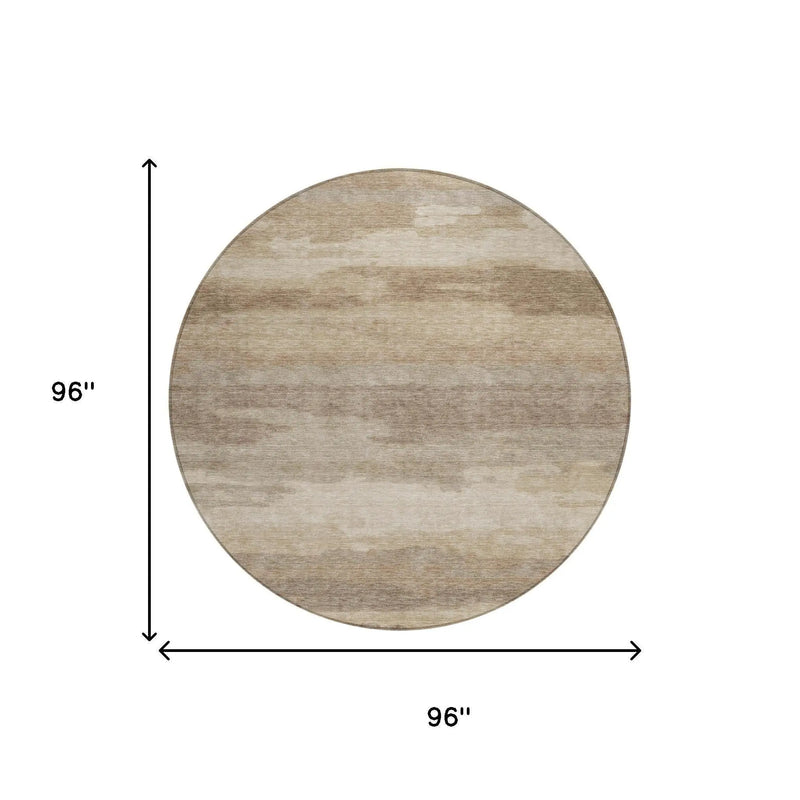 8' Beige And Brown Round Abstract Washable Indoor Outdoor Area Rug Homeroots Outdoor