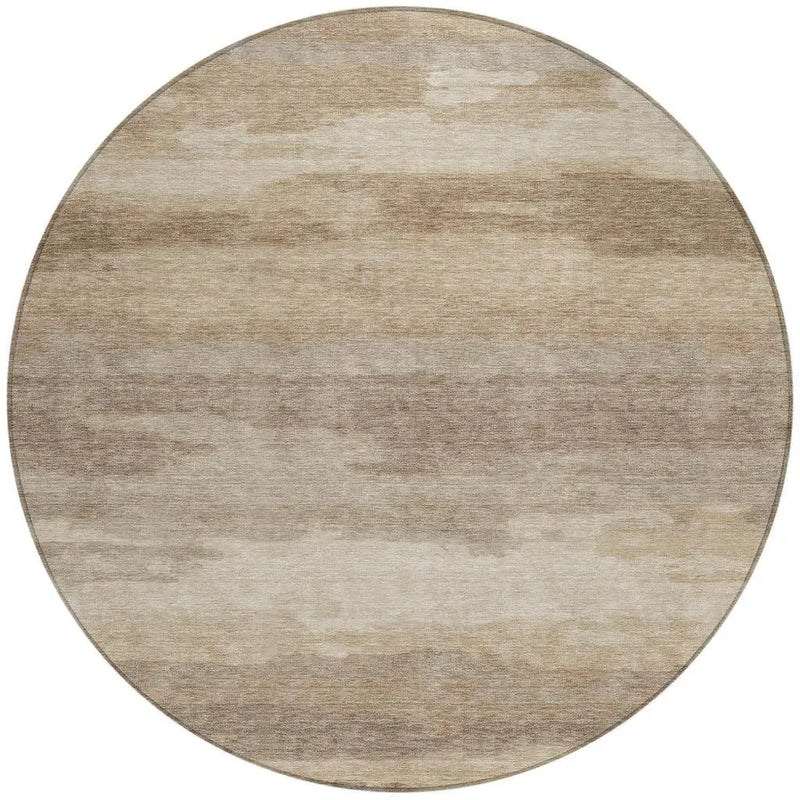 8' Beige And Brown Round Abstract Washable Indoor Outdoor Area Rug Homeroots Outdoor