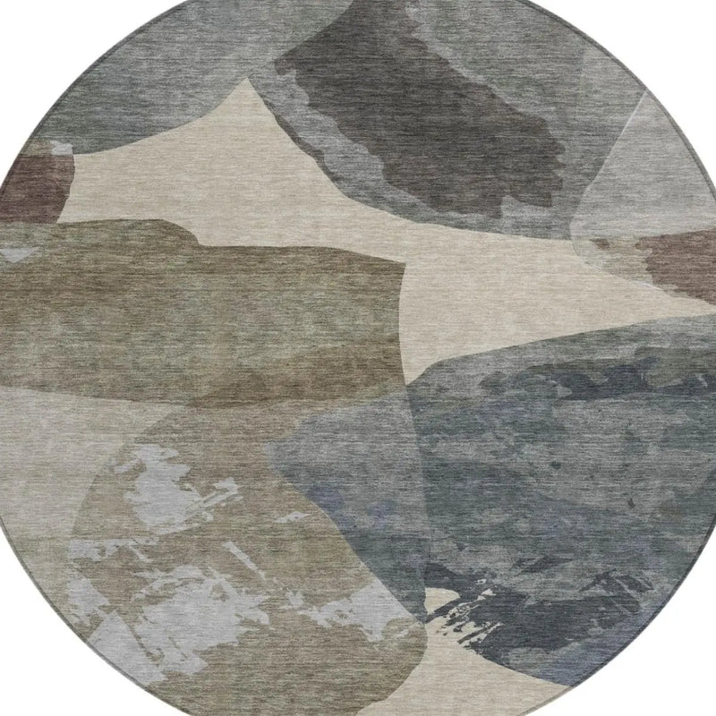 8' Beige And Brown Round Abstract Washable Indoor Outdoor Area Rug Homeroots Outdoor