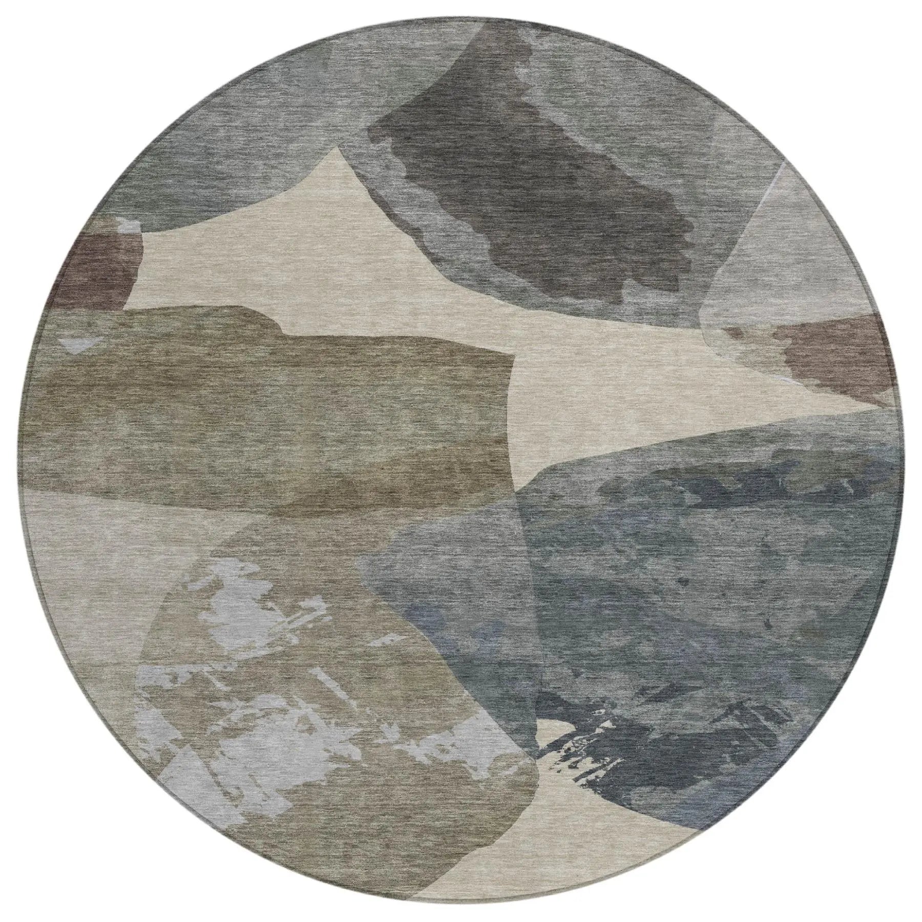 8' Beige And Brown Round Abstract Washable Indoor Outdoor Area Rug Homeroots Outdoor