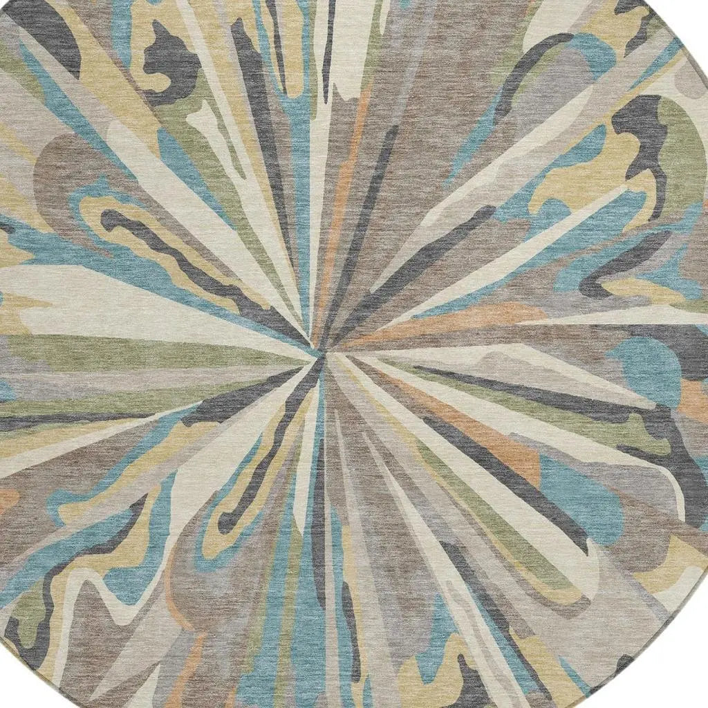 8' Beige And Brown Round Abstract Washable Indoor Outdoor Area Rug Homeroots Outdoor