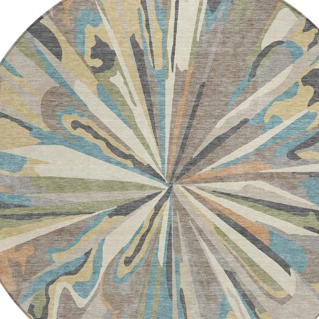 8' Beige And Brown Round Abstract Washable Indoor Outdoor Area Rug Homeroots Outdoor