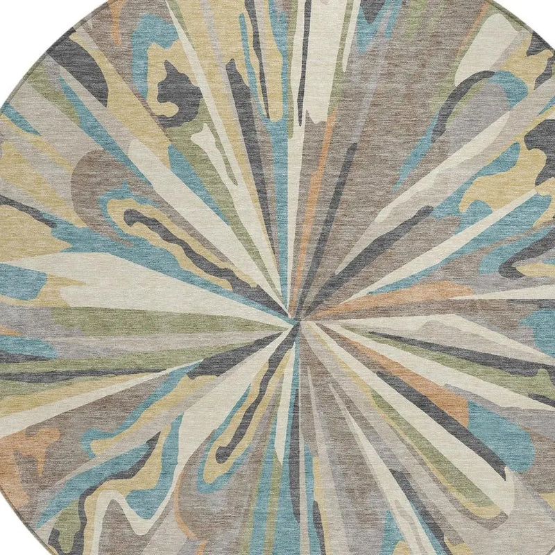 8' Beige And Brown Round Abstract Washable Indoor Outdoor Area Rug Homeroots Outdoor