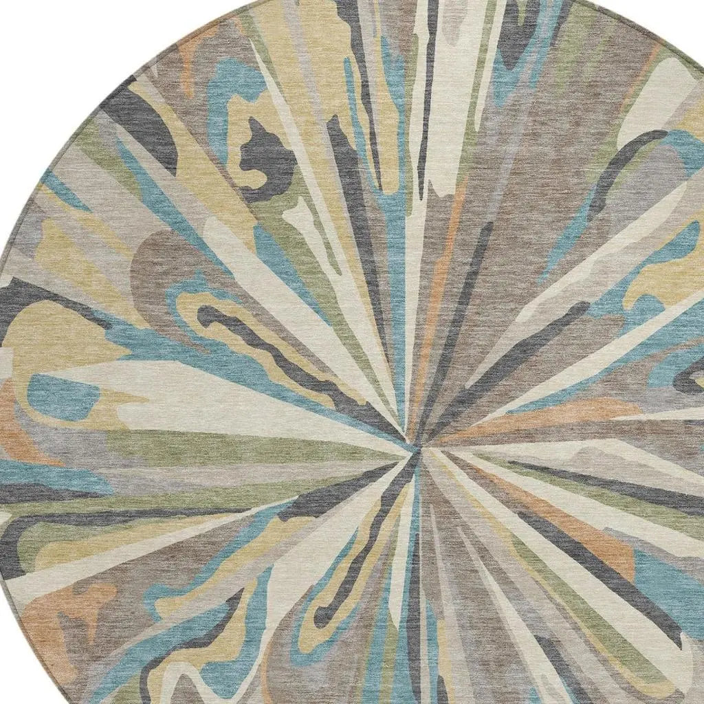 8' Beige And Brown Round Abstract Washable Indoor Outdoor Area Rug Homeroots Outdoor