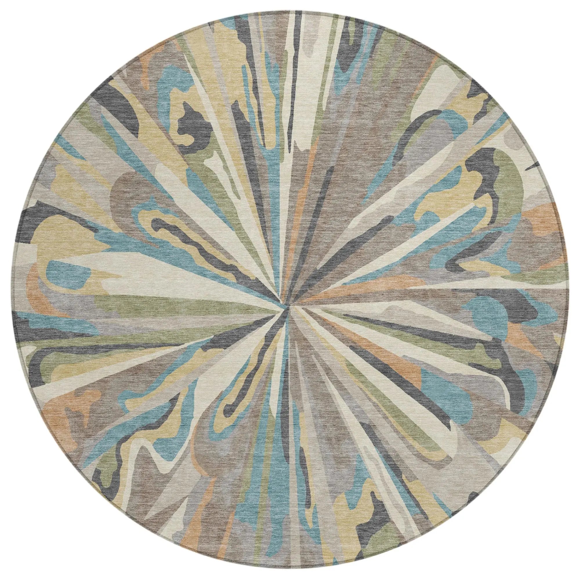 8' Beige And Brown Round Abstract Washable Indoor Outdoor Area Rug Homeroots Outdoor