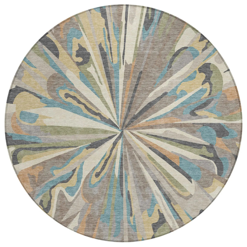 8' Beige And Brown Round Abstract Washable Indoor Outdoor Area Rug Homeroots Outdoor