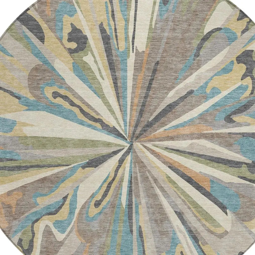 8' Beige And Brown Round Abstract Washable Indoor Outdoor Area Rug Homeroots Outdoor