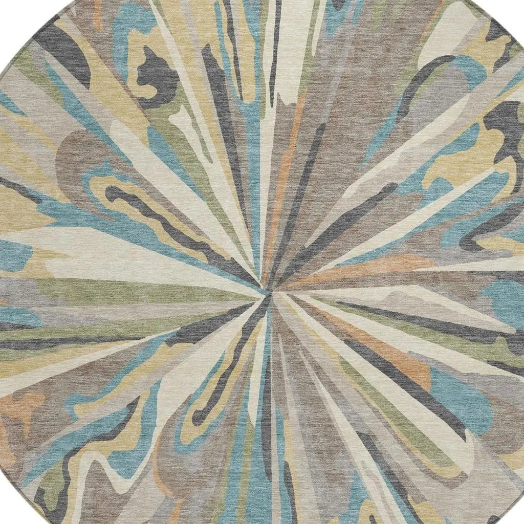 8' Beige And Brown Round Abstract Washable Indoor Outdoor Area Rug Homeroots Outdoor