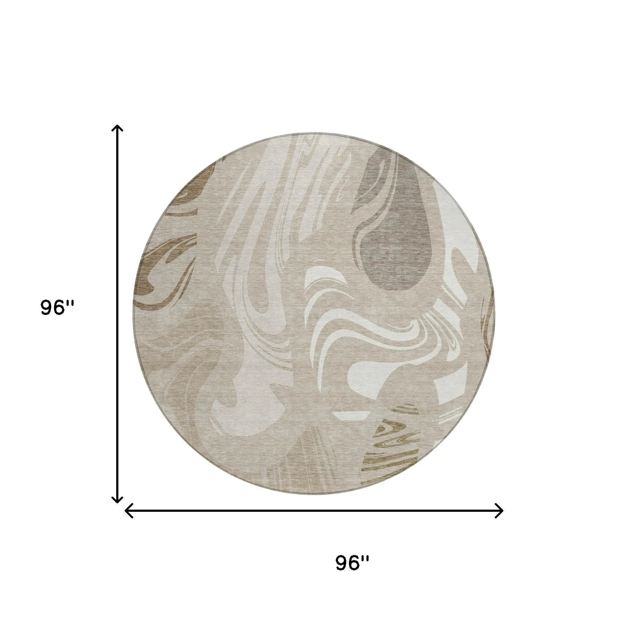 8' Beige And Brown Round Abstract Washable Indoor Outdoor Area Rug Homeroots Outdoor