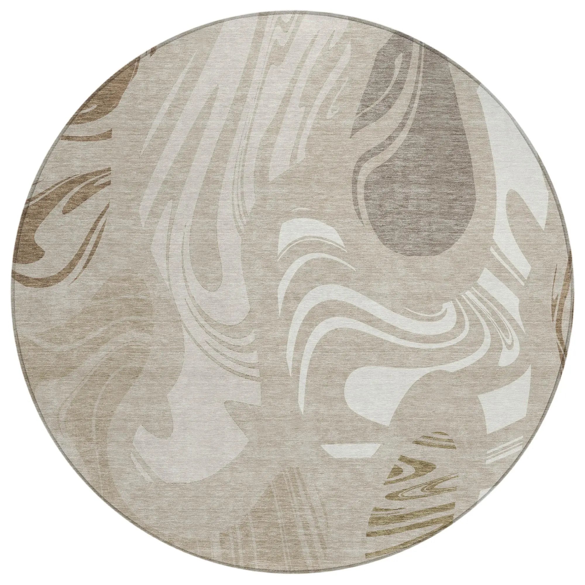 8' Beige And Brown Round Abstract Washable Indoor Outdoor Area Rug Homeroots Outdoor