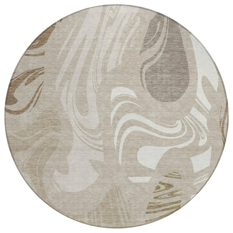 8' Beige And Brown Round Abstract Washable Indoor Outdoor Area Rug Homeroots Outdoor