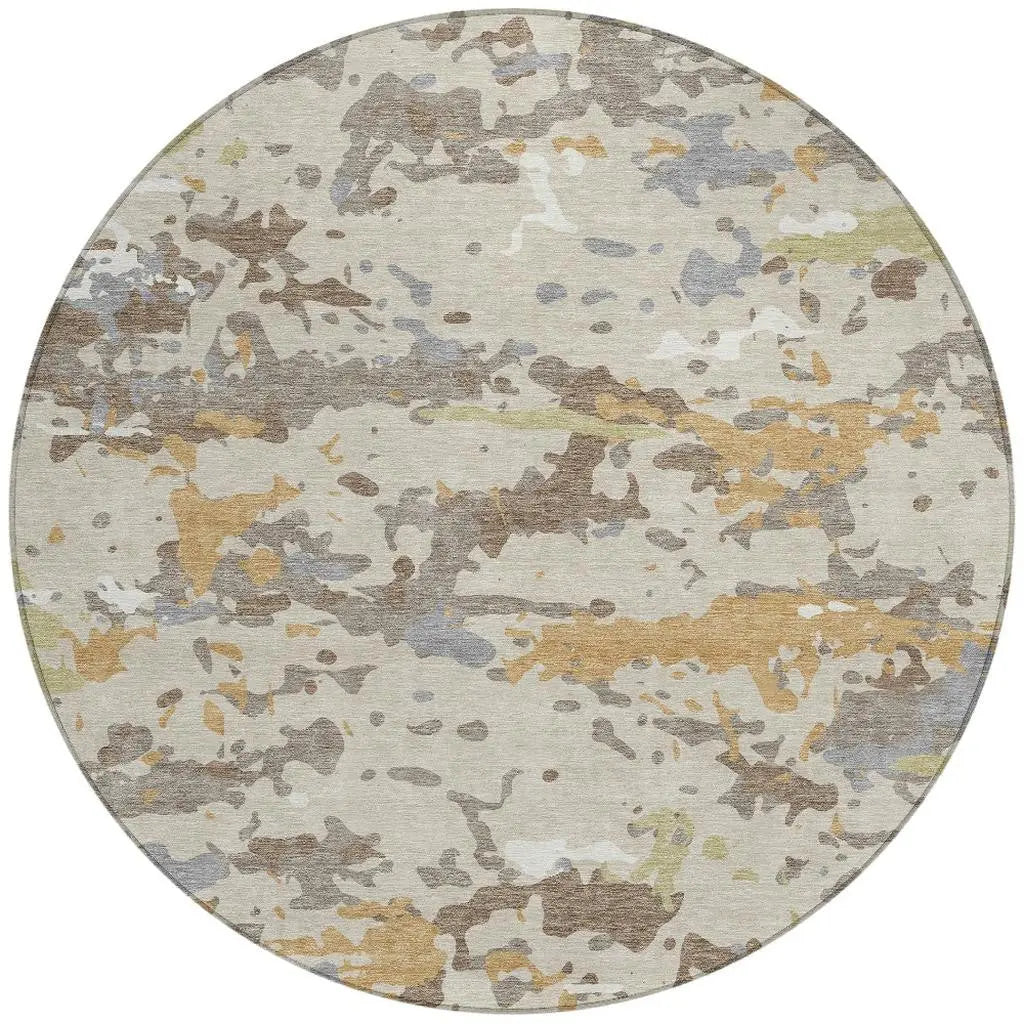 8' Beige And Brown Round Abstract Washable Indoor Outdoor Area Rug Homeroots Outdoor