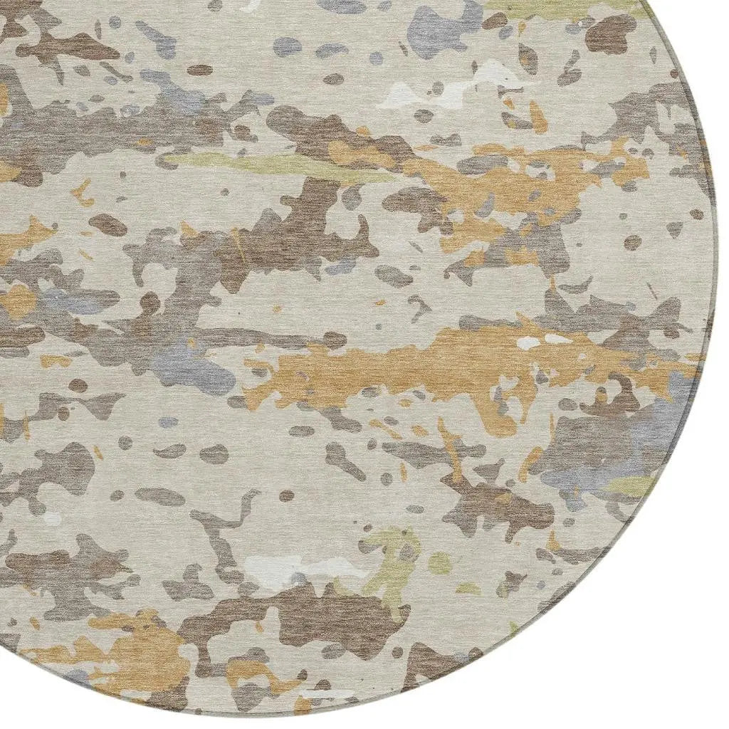 8' Beige And Brown Round Abstract Washable Indoor Outdoor Area Rug Homeroots Outdoor