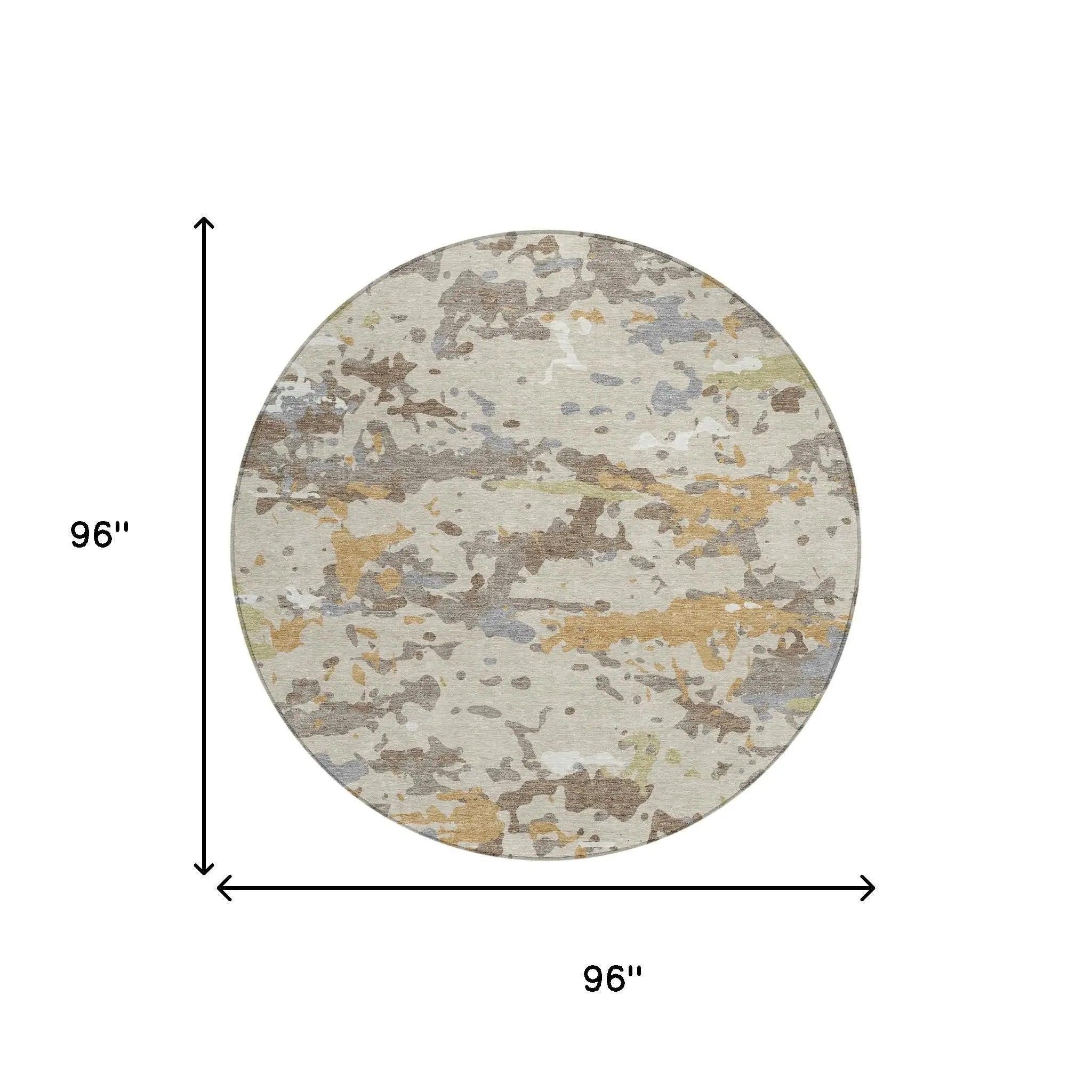 8' Beige And Brown Round Abstract Washable Indoor Outdoor Area Rug Homeroots Outdoor