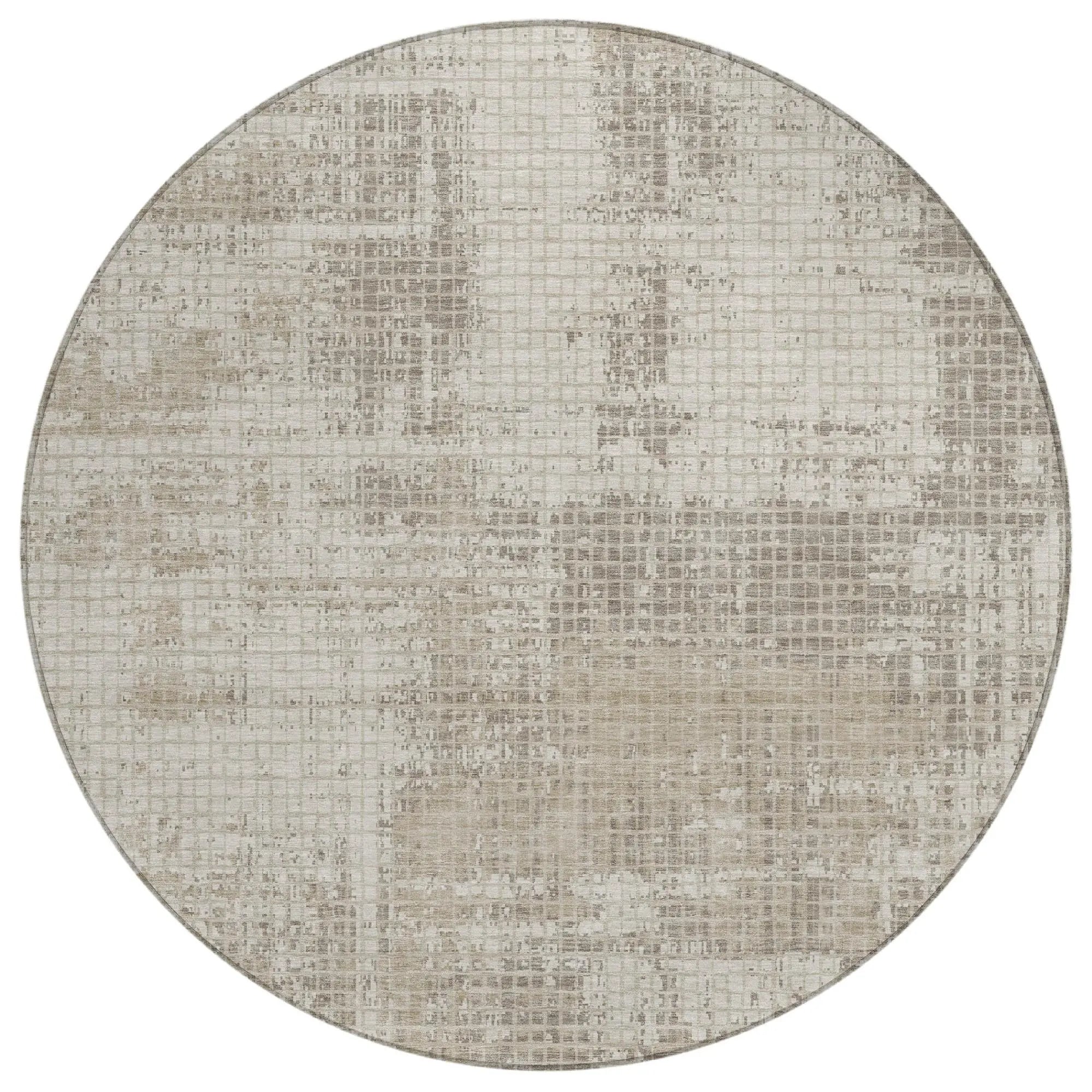 8' Beige And Brown Round Abstract Washable Indoor Outdoor Area Rug Homeroots Outdoor