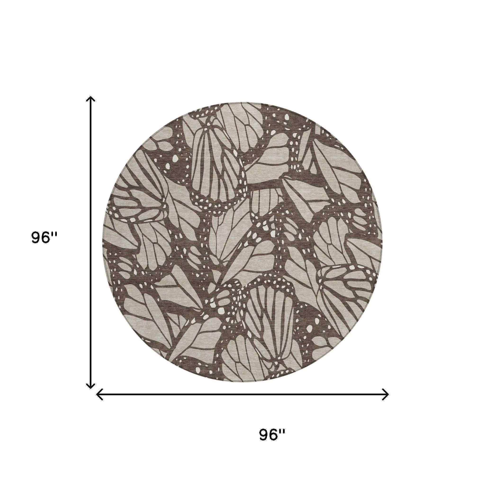 8' Beige And Brown Round Animal Print Washable Indoor Outdoor Area Rug Homeroots Outdoor