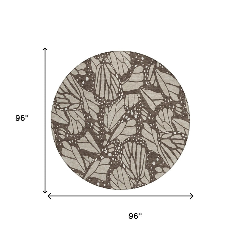 8' Beige And Brown Round Animal Print Washable Indoor Outdoor Area Rug Homeroots Outdoor
